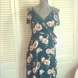 Green flora wrap dress